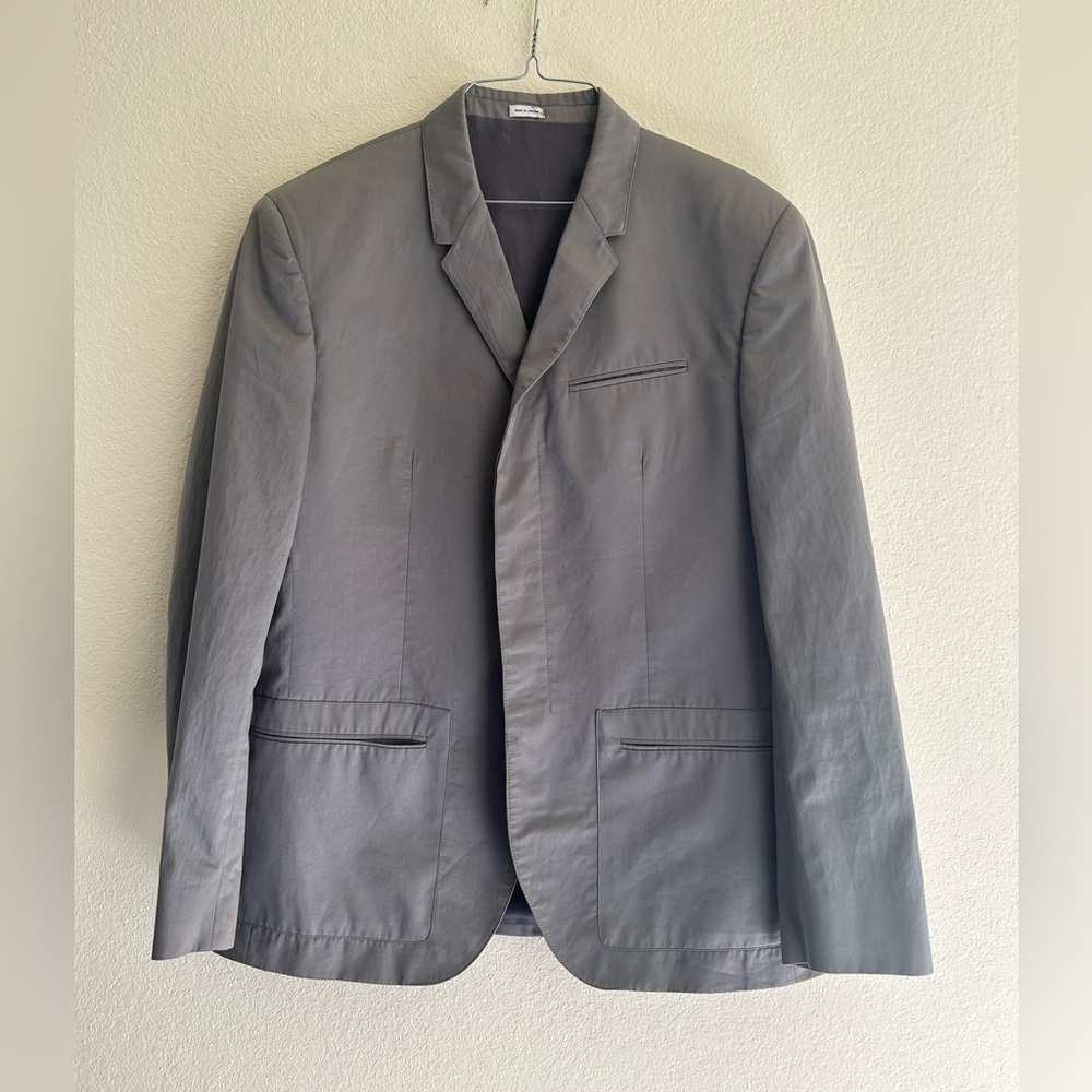 Calvin Klein Cotton Hidden Button Down Blazer Gray Size Large Short Business Men